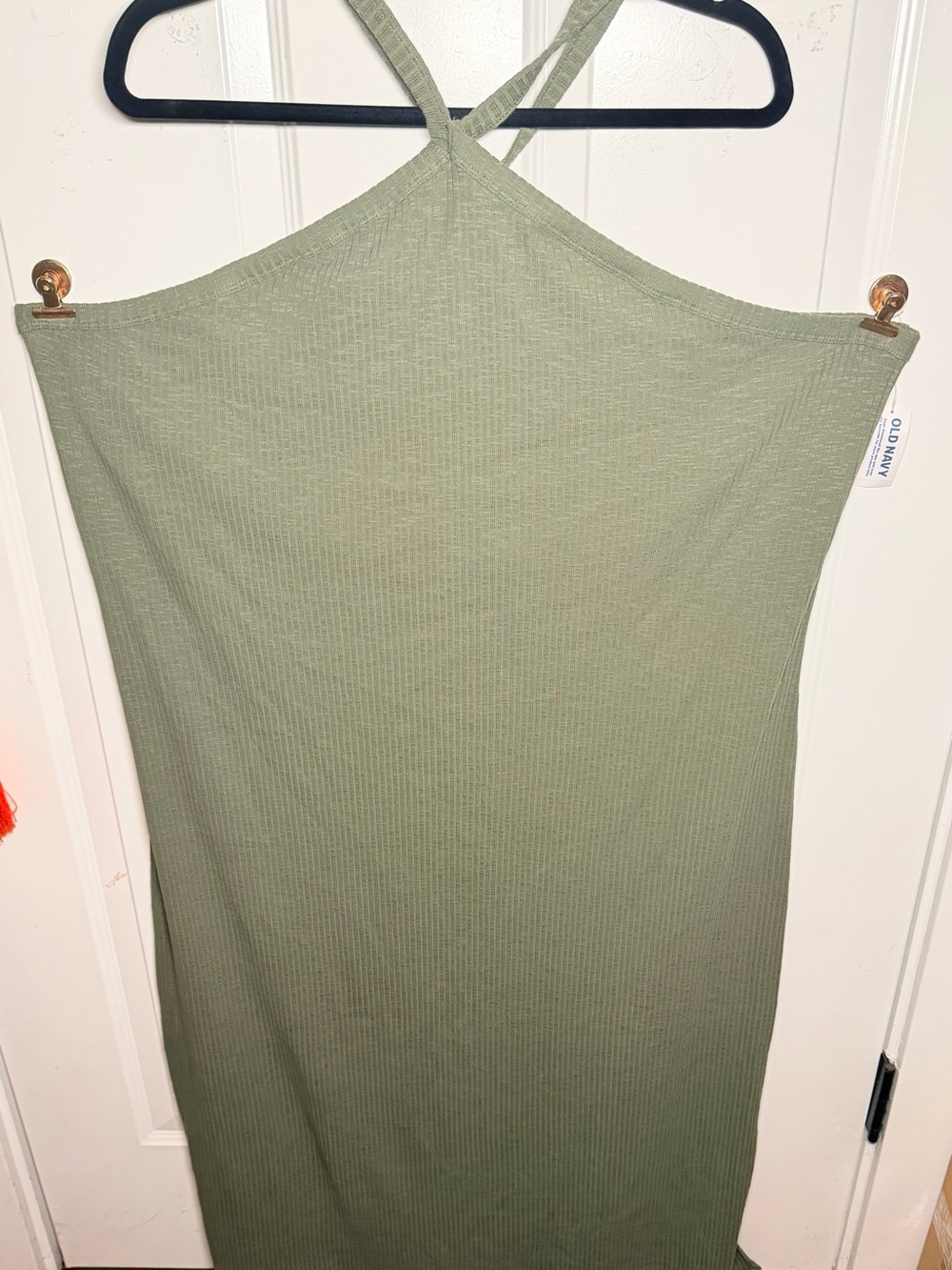 Old Navy Olive Ribbed Cross-Back Tank Dress
